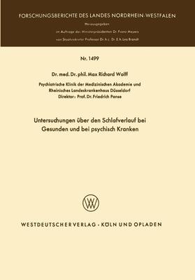 Wolff |  Untersuchungen über den Schlafverlauf bei Gesunden und bei psychisch Kranken | Buch |  Sack Fachmedien