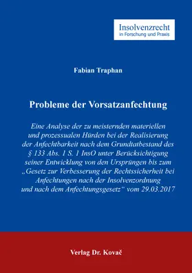 Traphan |  Probleme der Vorsatzanfechtung | Buch |  Sack Fachmedien