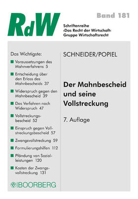 Schneider / Popiel |  Der Mahnbescheid und seine Vollstreckung | eBook | Sack Fachmedien