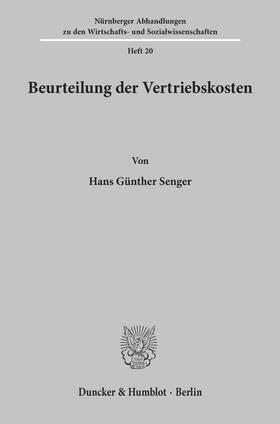 Senger |  Beurteilung der Vertriebskosten. | Buch |  Sack Fachmedien