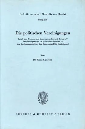 Gastroph |  Die politischen Vereinigungen. | Buch |  Sack Fachmedien