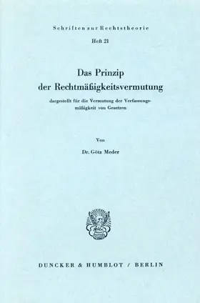 Meder |  Das Prinzip der Rechtsmäßigkeitsvermutung, | Buch |  Sack Fachmedien