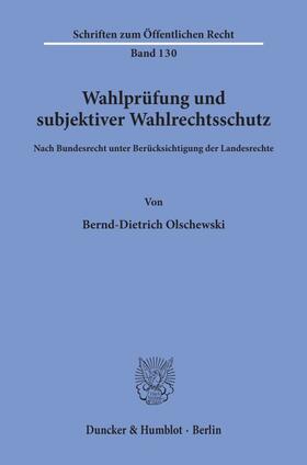 Olschewski |  Wahlprüfung und subjektiver Wahlrechtsschutz. | Buch |  Sack Fachmedien