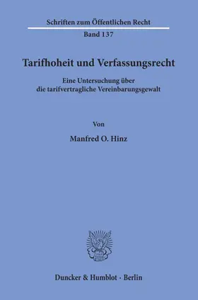 Hinz |  Tarifhoheit und Verfassungsrecht. | Buch |  Sack Fachmedien