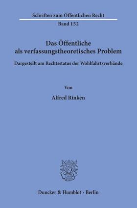 Rinken | Das Öffentliche als verfassungstheoretisches Problem, dargestellt am Rechtsstatus der Wohlfahrtsverbände. | Buch | 978-3-428-02421-6 | sack.de