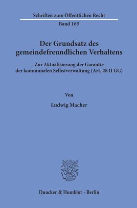 Macher |  Der Grundsatz des gemeindefreundlichen Verhaltens. | Buch |  Sack Fachmedien