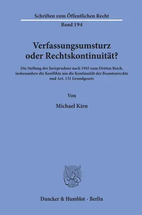 Kirn |  Verfassungsumsturz oder Rechtskontinuität? | Buch |  Sack Fachmedien