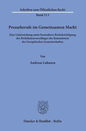 Lahusen |  Presseberufe im Gemeinsamen Markt. | Buch |  Sack Fachmedien