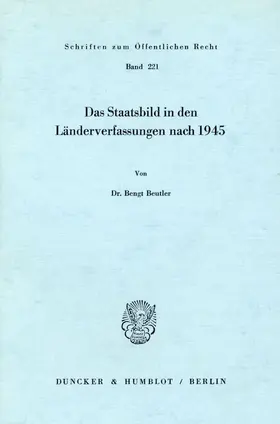 Beutler |  Das Staatsbild in den Länderverfassungen nach 1945. | Buch |  Sack Fachmedien