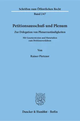 Pietzner |  Petitionsausschuß und Plenum | Buch |  Sack Fachmedien