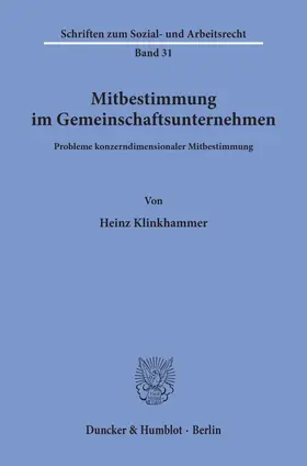 Klinkhammer |  Mitbestimmung im Gemeinschaftsunternehmen. | Buch |  Sack Fachmedien