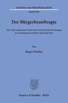 Matthes |  Der Bürgerbeauftragte. | Buch |  Sack Fachmedien