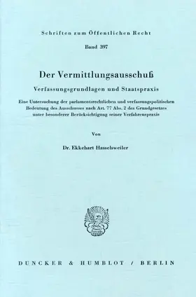 Hasselsweiler |  Der Vermittlungsausschuß. | Buch |  Sack Fachmedien