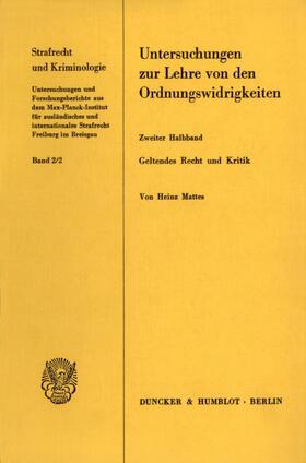 Mattes |  Mattes, H: Untersuchungen/Ordnungswidrigk. 2 | Buch |  Sack Fachmedien