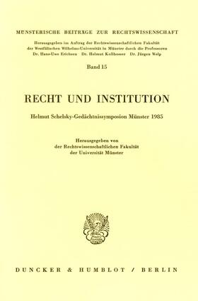  Recht und Institution. | Buch |  Sack Fachmedien