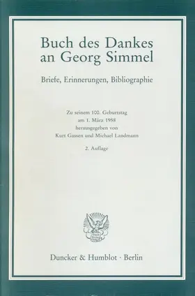 Gassen / Landmann |  Buch des Dankes an Georg Simmel. | Buch |  Sack Fachmedien