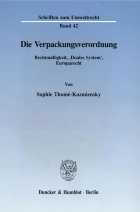 Thomé-Kozmiensky |  Die Verpackungsverordnung. | Buch |  Sack Fachmedien