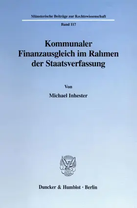 Inhester |  Kommunaler Finanzausgleich im Rahmen der Staatsverfassung. | Buch |  Sack Fachmedien