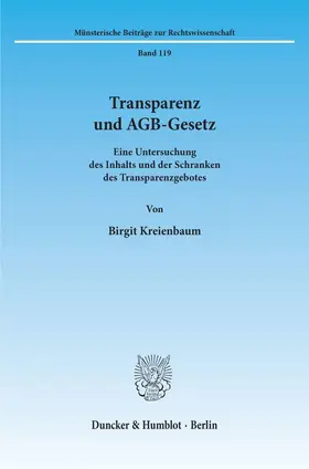 Kreienbaum |  Transparenz und AGB-Gesetz. | Buch |  Sack Fachmedien