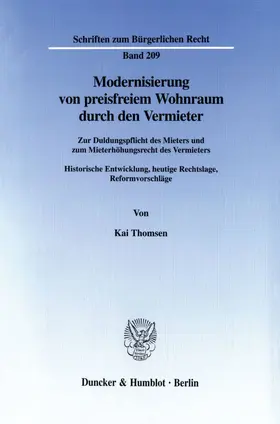 Thomsen |  Modernisierung von preisfreiem Wohnraum durch den Vermieter. | Buch |  Sack Fachmedien