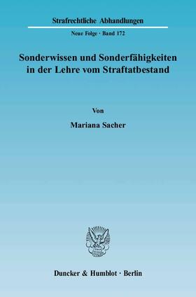 Sacher |  Sonderwissen und Sonderfähigkeiten in der Lehre vom Straftatbestand | Buch |  Sack Fachmedien