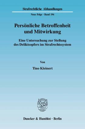 Kleinert |  Persönliche Betroffenheit und Mitwirkung | Buch |  Sack Fachmedien