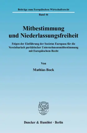 Bock |  Mitbestimmung und Niederlassungsfreiheit | Buch |  Sack Fachmedien