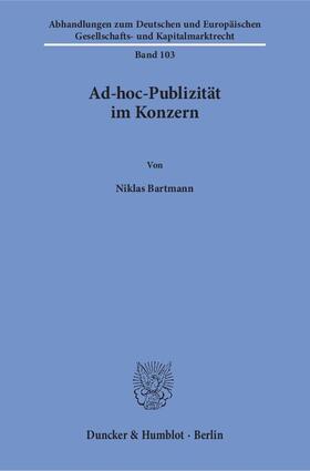 Bartmann |  Ad-hoc-Publizität im Konzern. | Buch |  Sack Fachmedien
