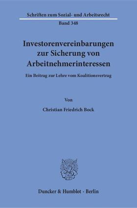 Bock |  Bock, C: Investorenvereinbarungen zur Sicherung von Arbeitne | Buch |  Sack Fachmedien