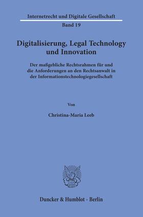 Leeb |  Leeb, C: Digitalisierung, Legal Technology und Innovation. | Buch |  Sack Fachmedien