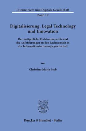 Leeb |  Digitalisierung, Legal Technology und Innovation | Buch |  Sack Fachmedien