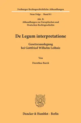 Barck |  De Legum interpretatione. | Buch |  Sack Fachmedien