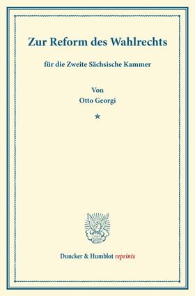 Georgi |  Zur Reform des Wahlrechts | Buch |  Sack Fachmedien