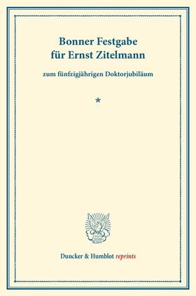  Bonner Festgabe für Ernst Zitelmann | Buch |  Sack Fachmedien