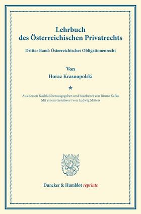 Krasnopolski / Kafka |  Lehrbuch des Österreichischen Privatrechts. | Buch |  Sack Fachmedien