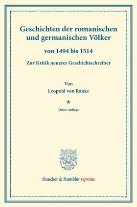 Ranke |  Geschichten der romanischen und germanischen Völker | Buch |  Sack Fachmedien