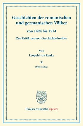 Ranke | Geschichten der romanischen und germanischen Völker | Buch | 978-3-428-16799-9 | sack.de