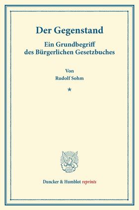 Sohm |  Der Gegenstand. | Buch |  Sack Fachmedien