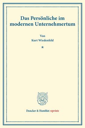 Wiedenfeld |  Das Persönliche im modernen Unternehmertum. | Buch |  Sack Fachmedien