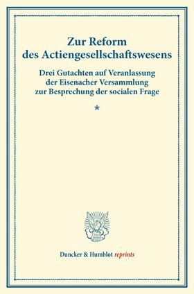  Zur Reform des Actiengesellschaftswesens. | Buch |  Sack Fachmedien