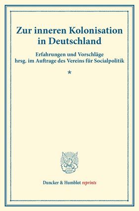  Zur inneren Kolonisation in Deutschland. | Buch |  Sack Fachmedien
