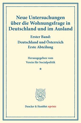  Neue Untersuchungen über die Wohnungsfrage in Deutschland und im Ausland. | Buch |  Sack Fachmedien