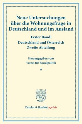  Neue Untersuchungen über die Wohnungsfrage in Deutschland und im Ausland. | Buch |  Sack Fachmedien