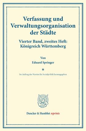 Springer |  Verfassung und Verwaltungsorganisation der Städte. | Buch |  Sack Fachmedien