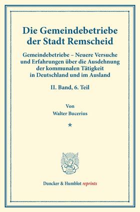 Bucerius / Fuchs |  Die Gemeindebetriebe der Stadt Remscheid. | Buch |  Sack Fachmedien