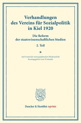  Verhandlungen des Vereins für Sozialpolitik in Kiel 1920. | Buch |  Sack Fachmedien