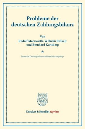 Meerwarth / Bonn / Rißkalt |  Probleme der deutschen Zahlungsbilanz. | Buch |  Sack Fachmedien