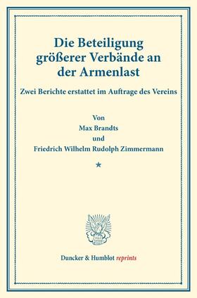 Brandts / Zimmermann |  Die Beteiligung größerer Verbände an der Armenlast. | Buch |  Sack Fachmedien