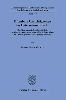 Werbeck |  Offenbare Unrichtigkeiten im Unternehmensrecht. | Buch |  Sack Fachmedien