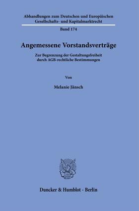 Jänsch |  Angemessene Vorstandsverträge. | Buch |  Sack Fachmedien